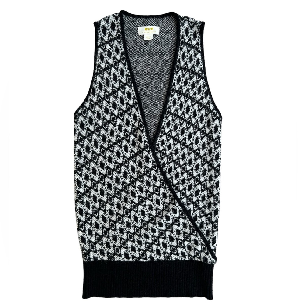 Maeve Anthropologie Sweater Vest Black White Faux Wrap Cottagecore Academia - S